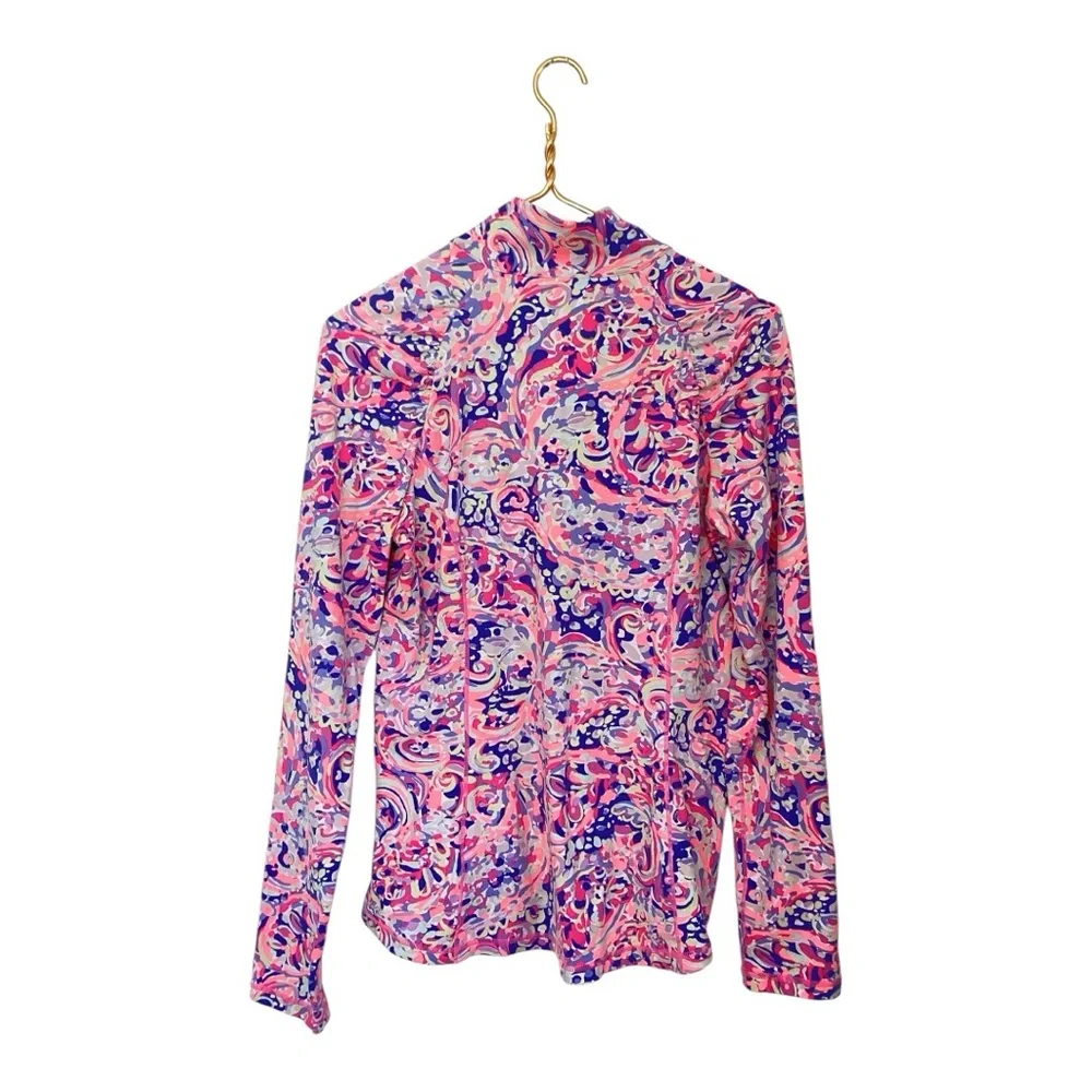 EUC Lilly Pulitzer Luxletic Pink Colorful Floral 1/4 Zip Long Sleeve Shirt L - Picture 2 of 4